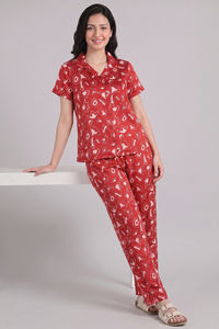 Zivame Satin Pyjama Set - Barbados Cherry — thumbnail 1